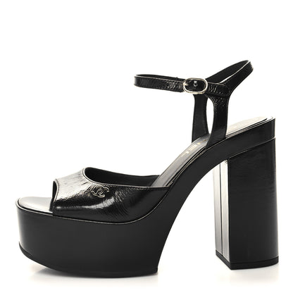 Chanel Calfskin CC Platform Sandals 38.5 Black 1 of 9