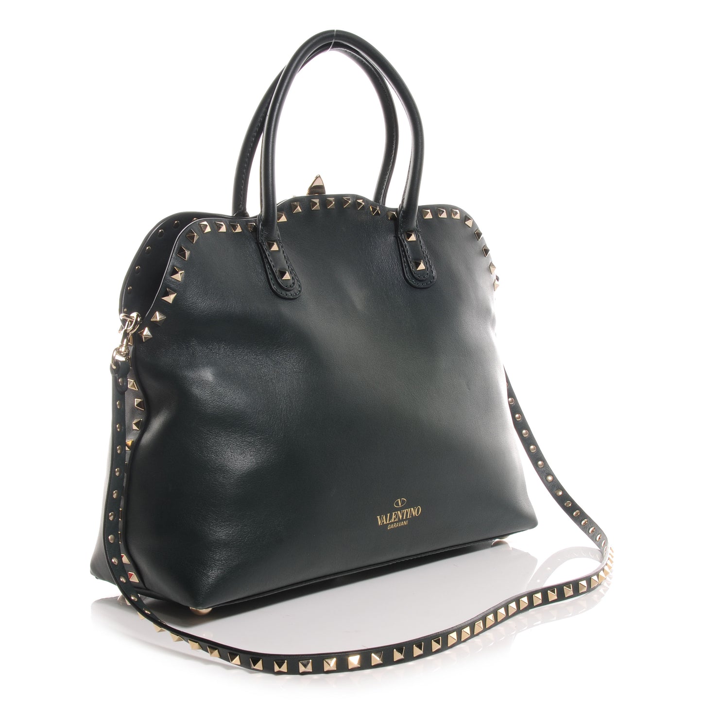 Leather Rockstud Dome Satchel Navy