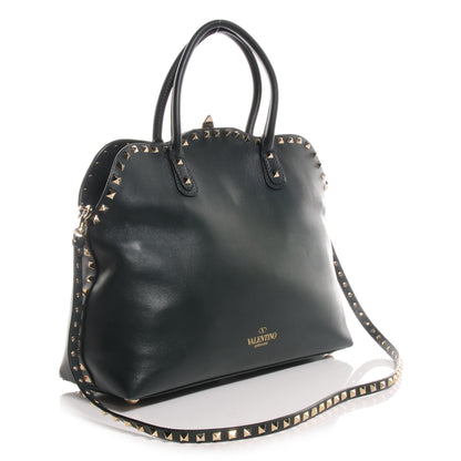 Valentino Garavani Leather Rockstud Dome Satchel Navy 3 of 9