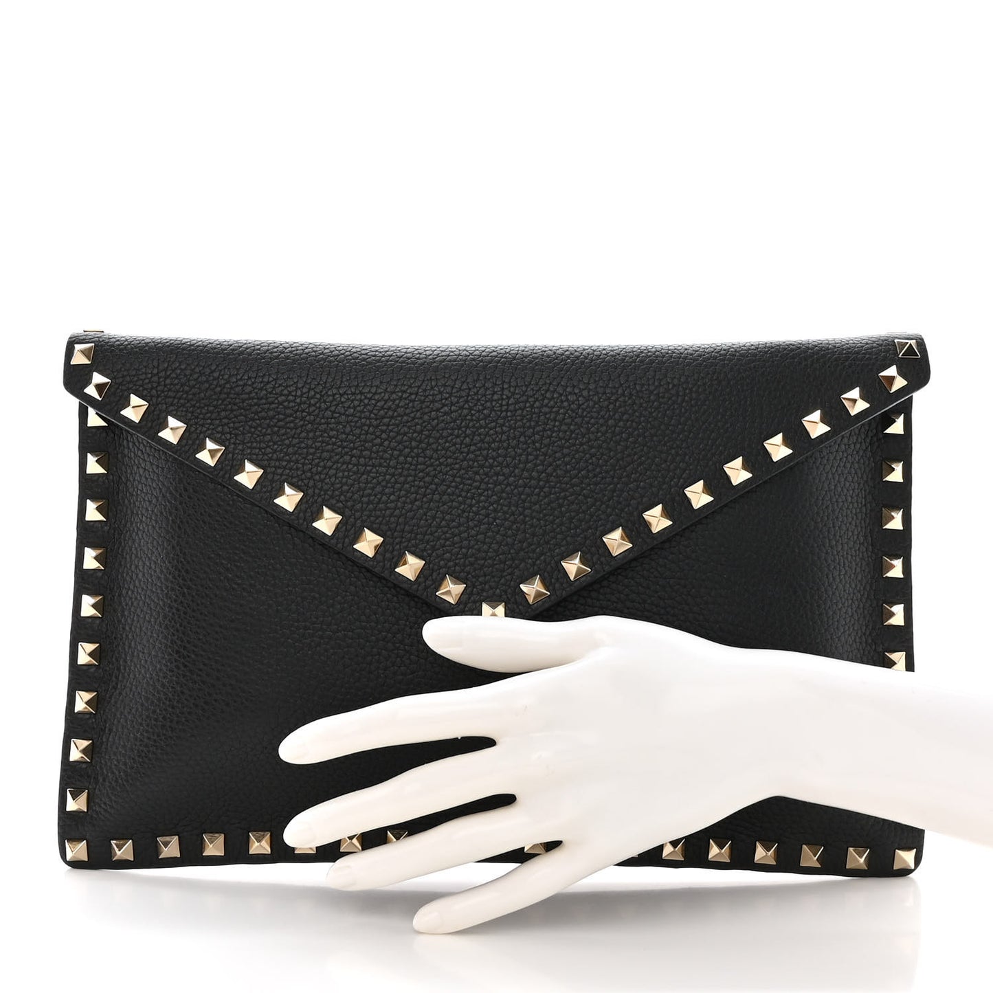 Pebbled Calfskin Large Rockstud Envelope Clutch Black