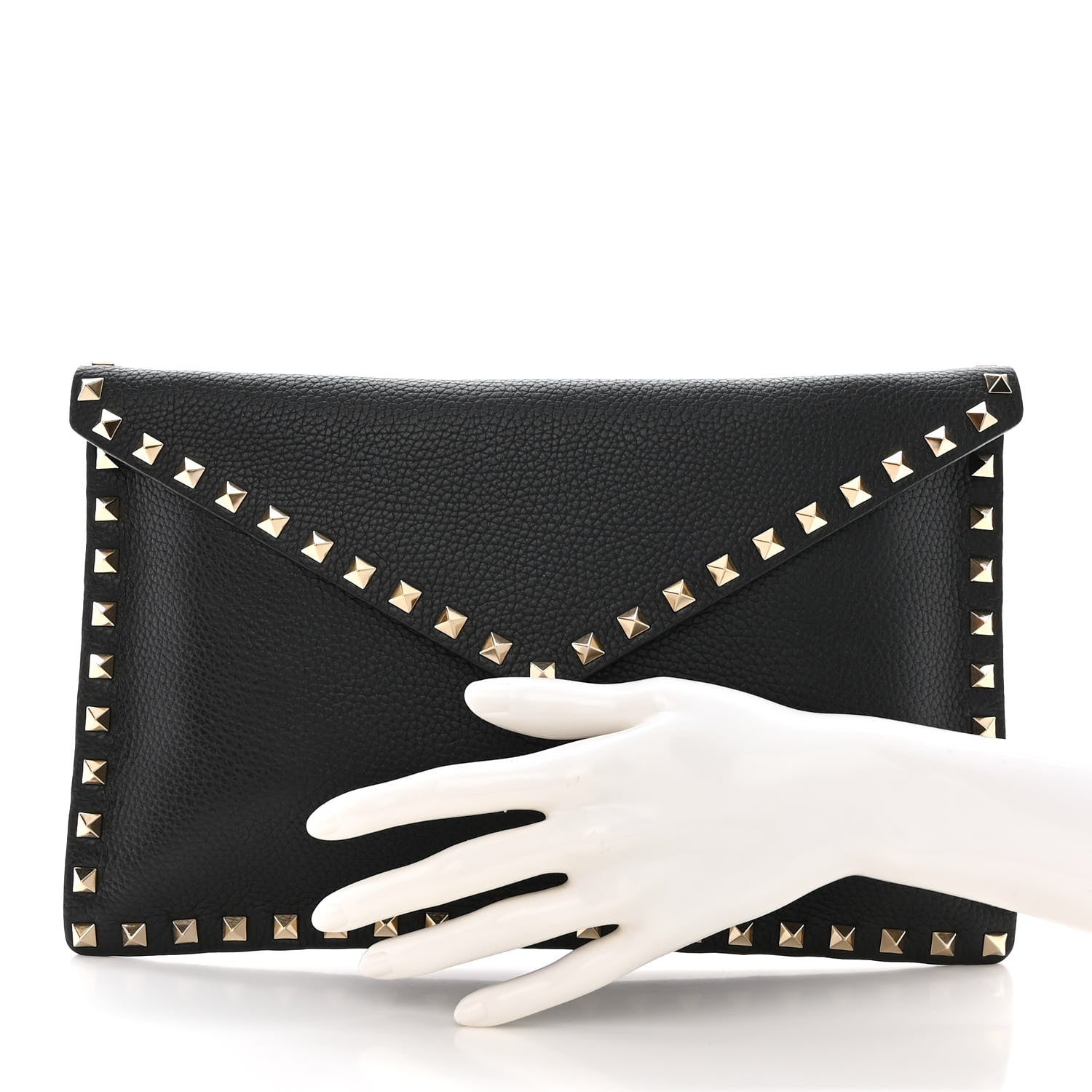 Valentino Garavani Pebbled Calfskin Large Rockstud Envelope Clutch Black 2 of 9