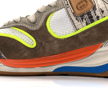 Gucci Suede Calfskin Tejus Printed Womens Ultrapace Sneakers 37.5 Natural Ardesia Neon Yellow 14 of 16