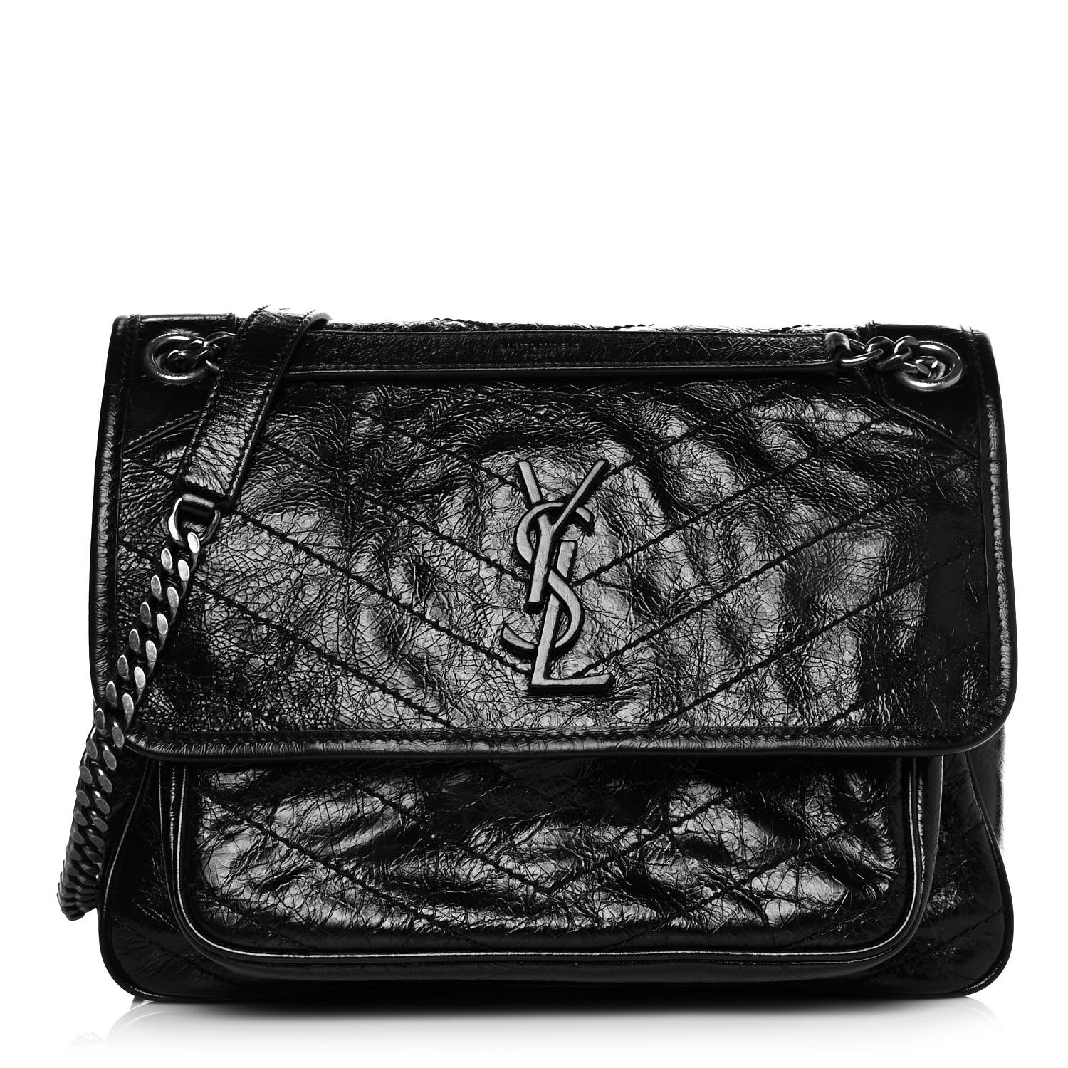 Saint Laurent Crinkled Calfskin Matelasse Monogram Medium Niki Chain Satchel Black 1 of 9
