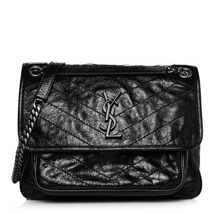 Saint Laurent Crinkled Calfskin Matelasse Monogram Medium Niki Chain Satchel Black 1 of 9