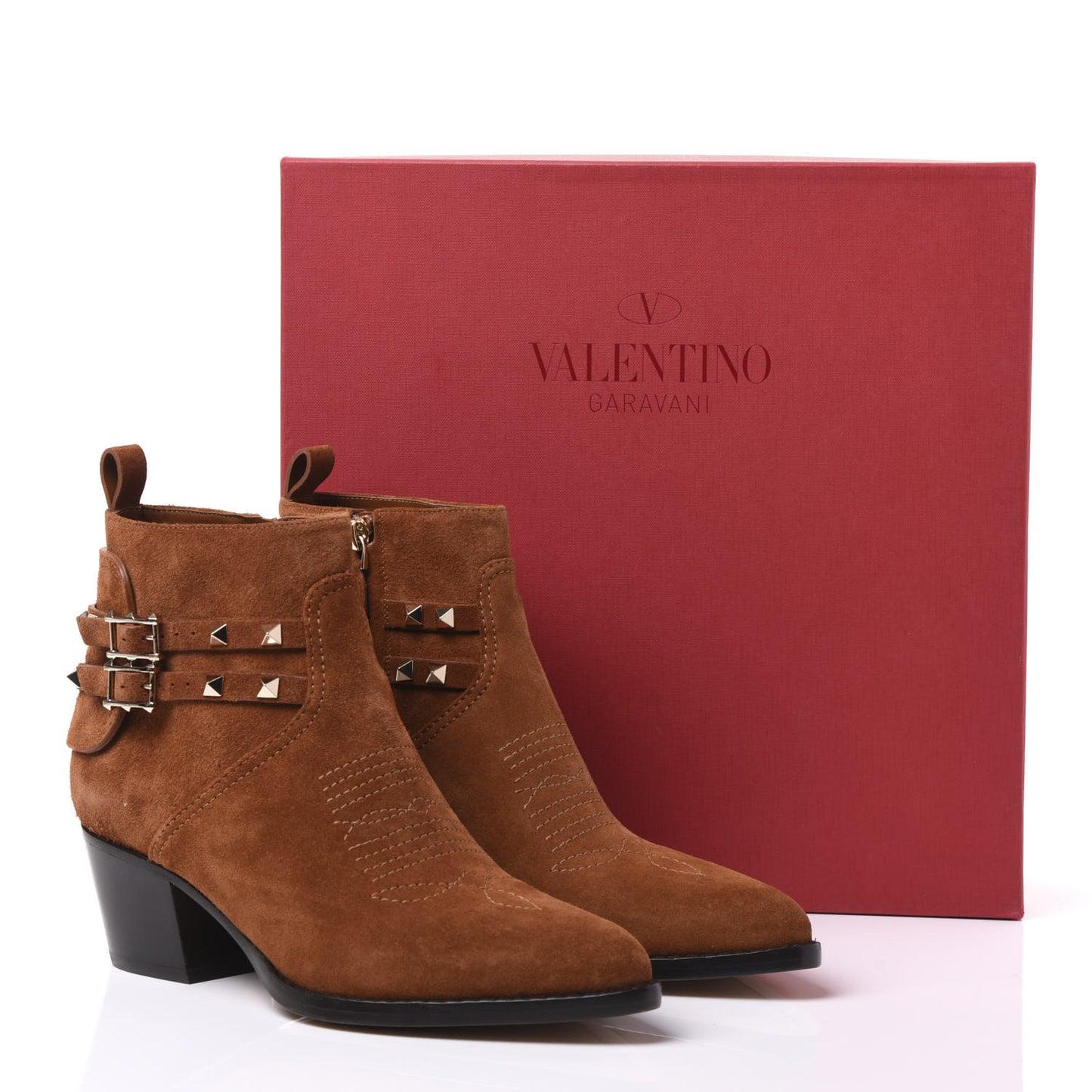 Suede Rockstud Double Buckle 50mm Cowboy Ankle Boots 38.5 Selleria