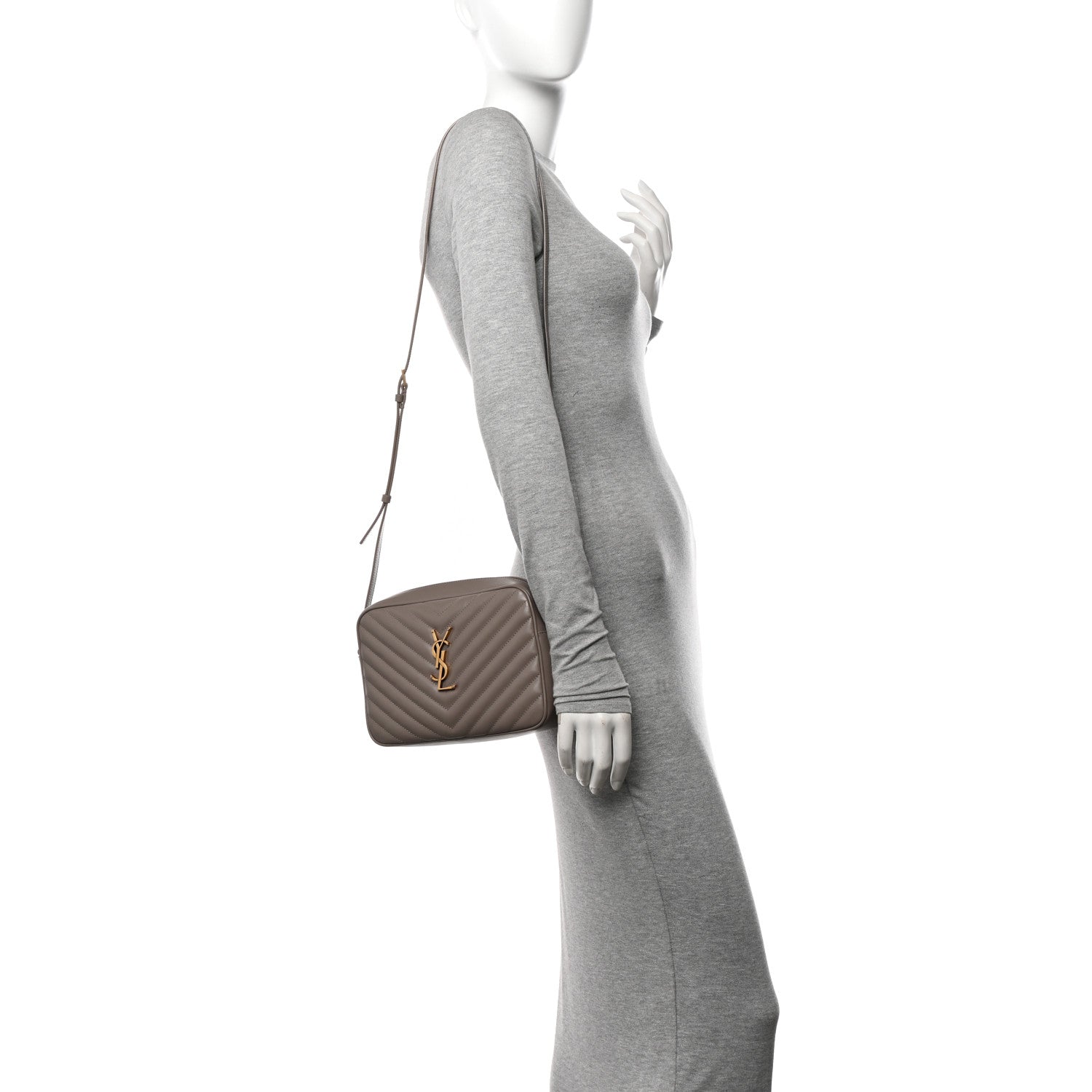 Saint Laurent Calfskin Matelasse Monogram Lou Camera Bag Greyish Brown 2 of 12