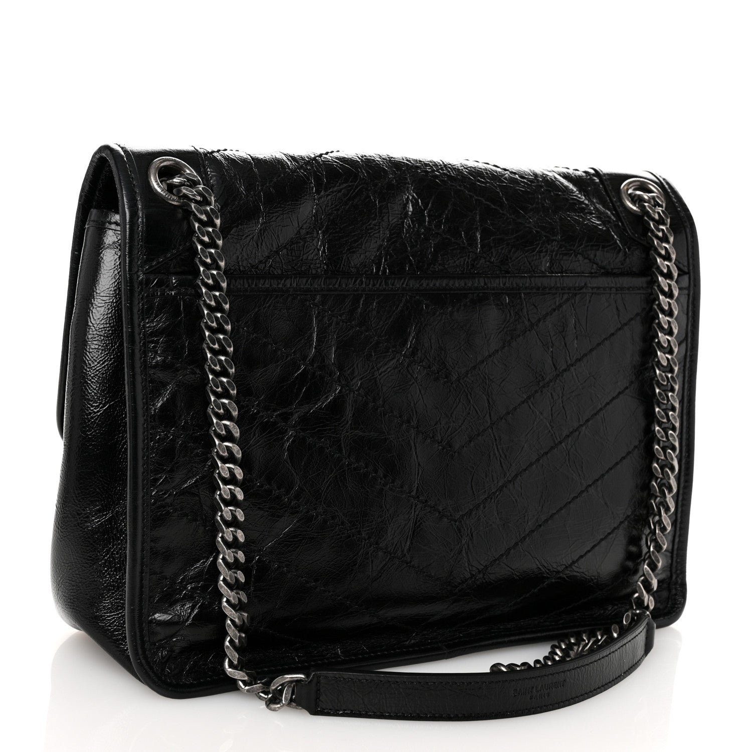 Saint Laurent Crinkled Calfskin Matelasse Monogram Medium Niki Chain Satchel Black 3 of 10