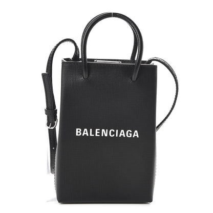 Balenciaga Squared Calfskin Logo Shopping Phone Holder Bag Black 1 of 9
