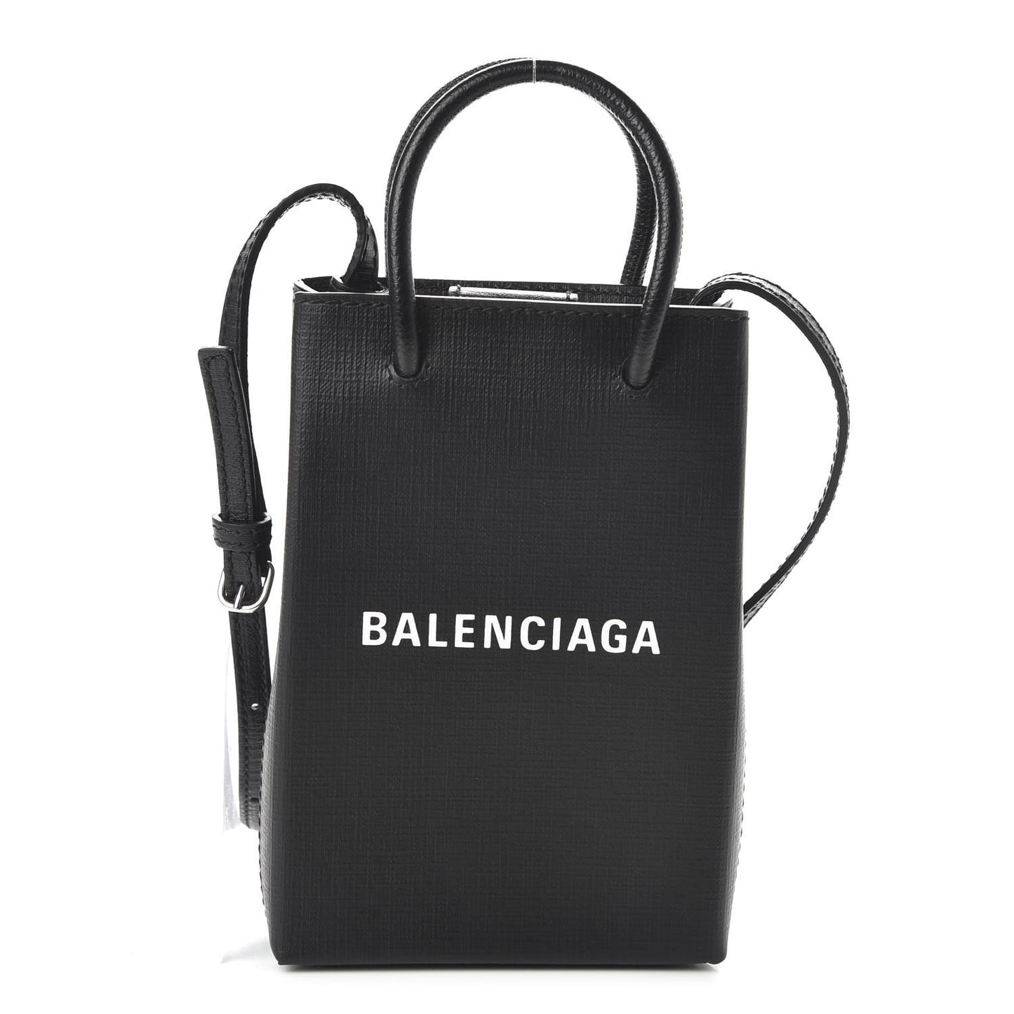 Squared Calfskin Logo Shopping Phone Holder Bag Black