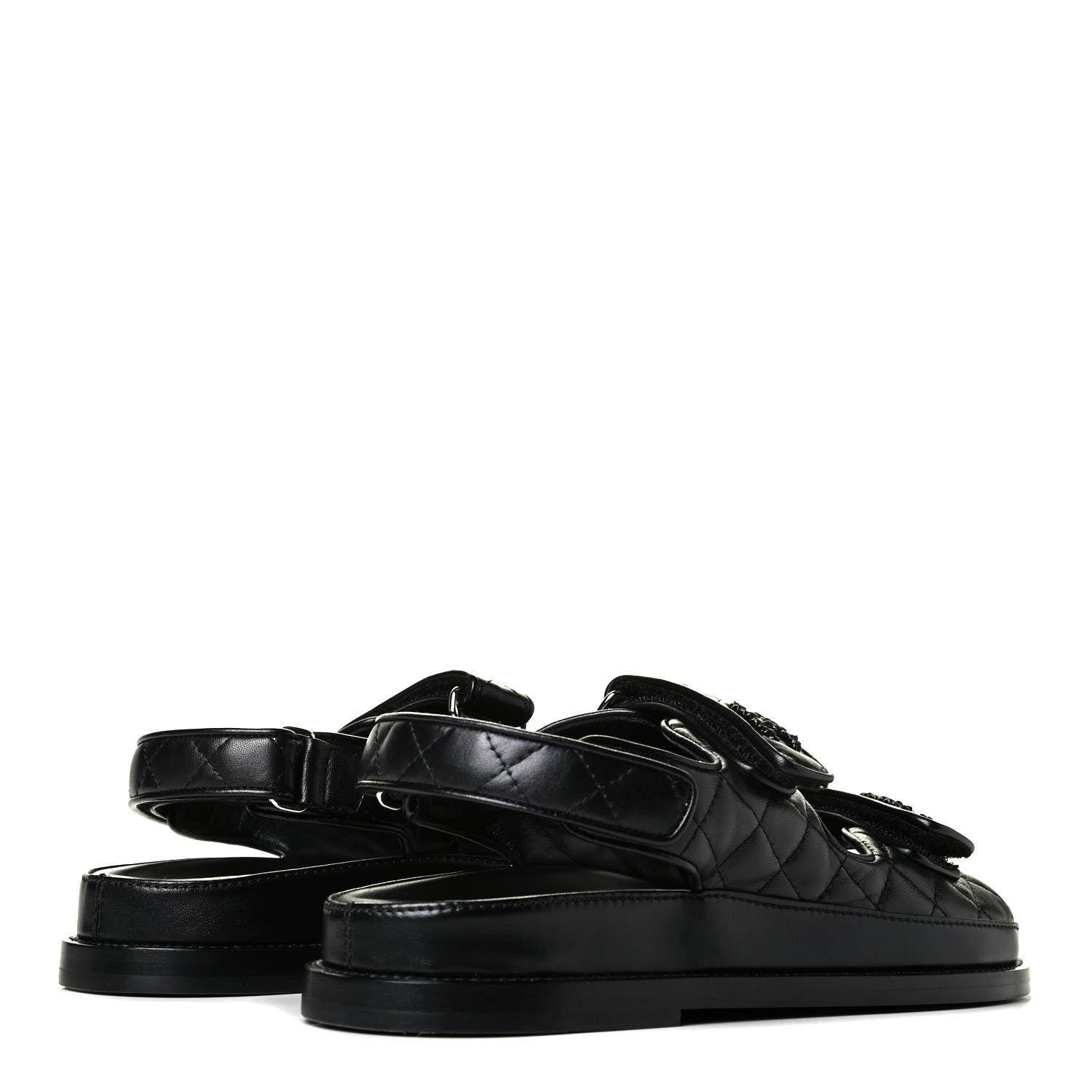 Chanel Lambskin Velcro Dad Sandals 38 Black 3 of 6