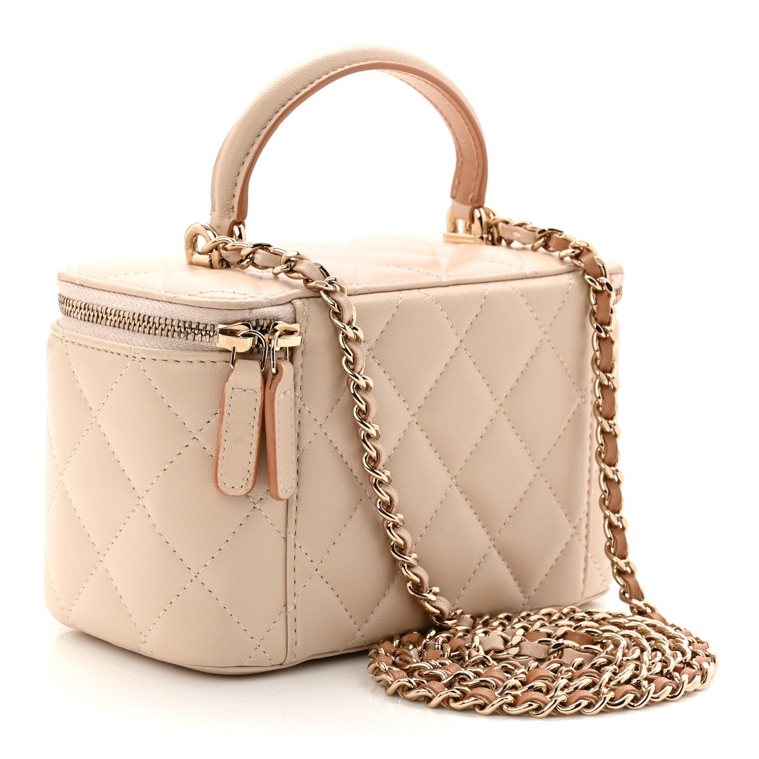 Chanel Lambskin Quilted Small Top Handle Vanity Case With Chain Ecru Dark Beige 3 of 11