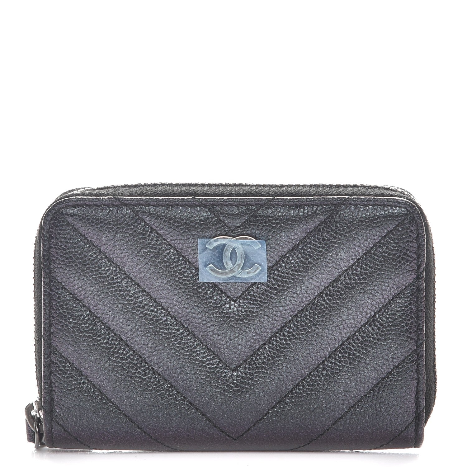 Chanel Iridescent Caviar Chevron Quilted Zip Around Coin Purse Black 1 of 8