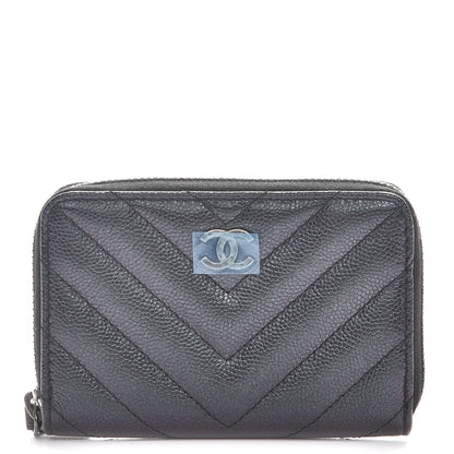 Chanel Iridescent Caviar Chevron Quilted Zip Around Coin Purse Black 1 of 8