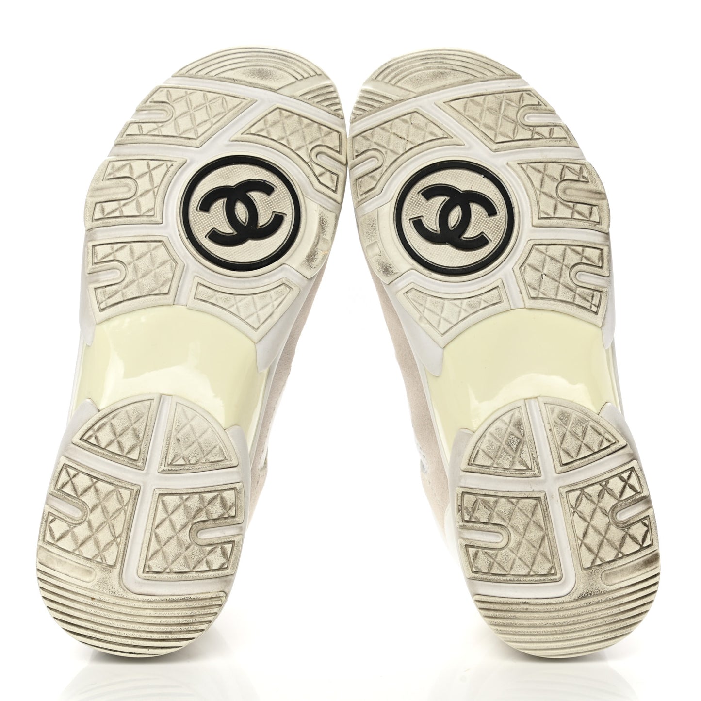 Suede Calfskin Fabric CC Sneakers 37 White Grey