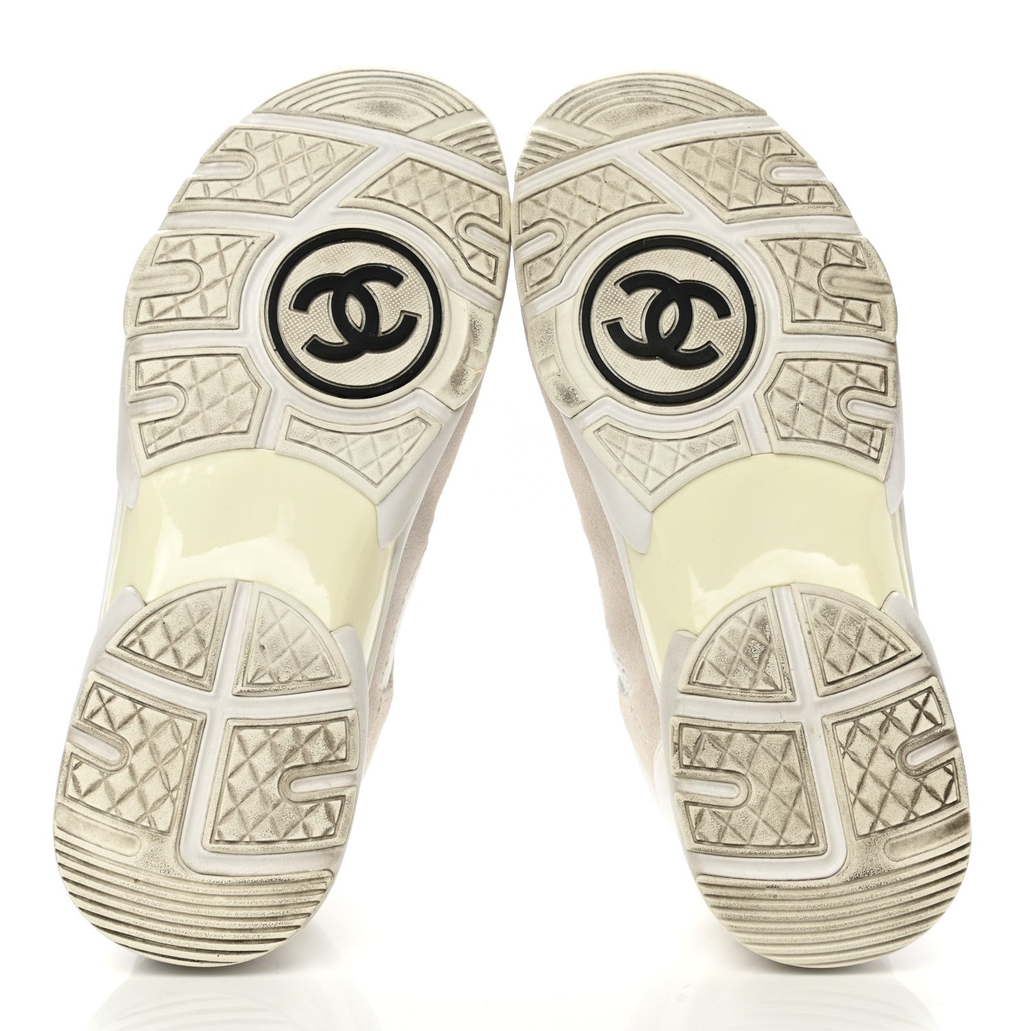 Chanel Suede Calfskin Fabric CC Sneakers 37 White Grey 5 of 8