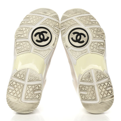 Chanel Suede Calfskin Fabric CC Sneakers 37 White Grey 5 of 8