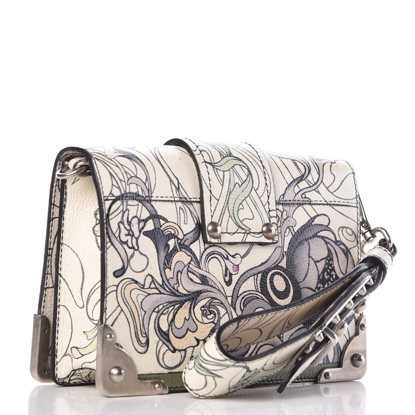 X JAMES JEAN Glace Calfskin Rabbit Print Cahier Chain Wristlet Giada