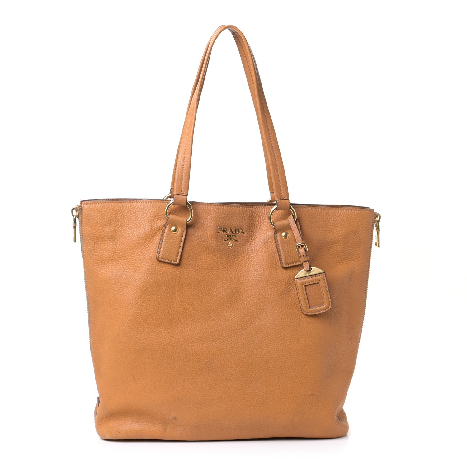 Prada Vitello Daino Side Zip Shopping Tote Caramel 1 of 17