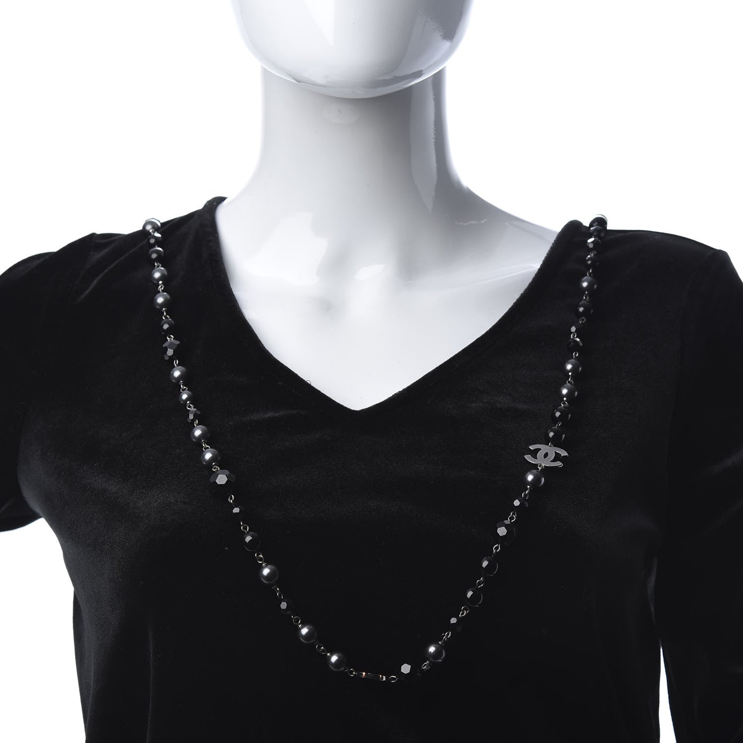 Chanel Ruthenium Pearl Beaded CC Long Necklace Black 2 of 5