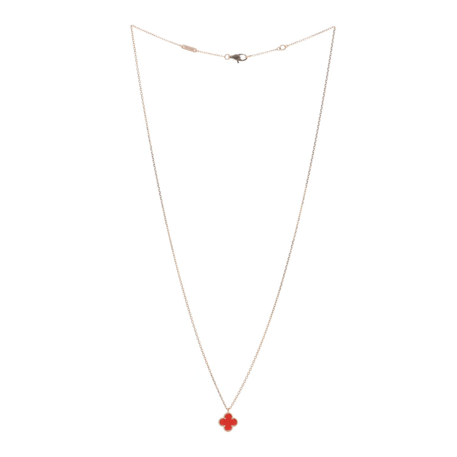 Van Cleef & Arpels 18K Rose Gold Carnelian Sweet Alhambra Pendant Necklace 2 of 5