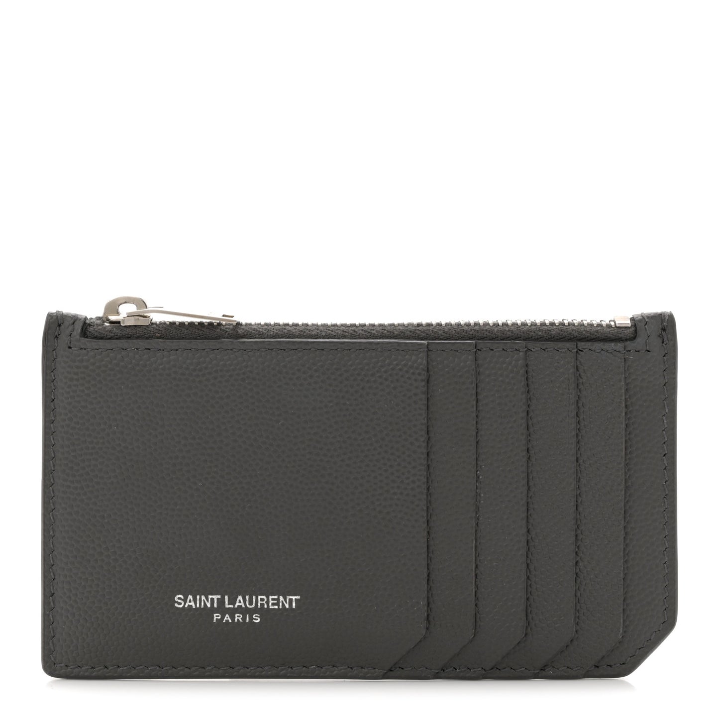 Grained Calfskin 5 Fragments Zip Pouch Card Holder Dark Grey