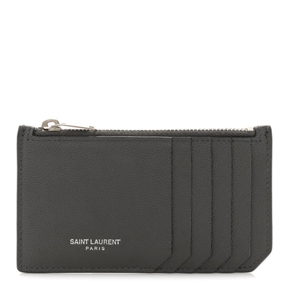 Saint Laurent Grained Calfskin 5 Fragments Zip Pouch Card Holder Dark Grey 1 of 8