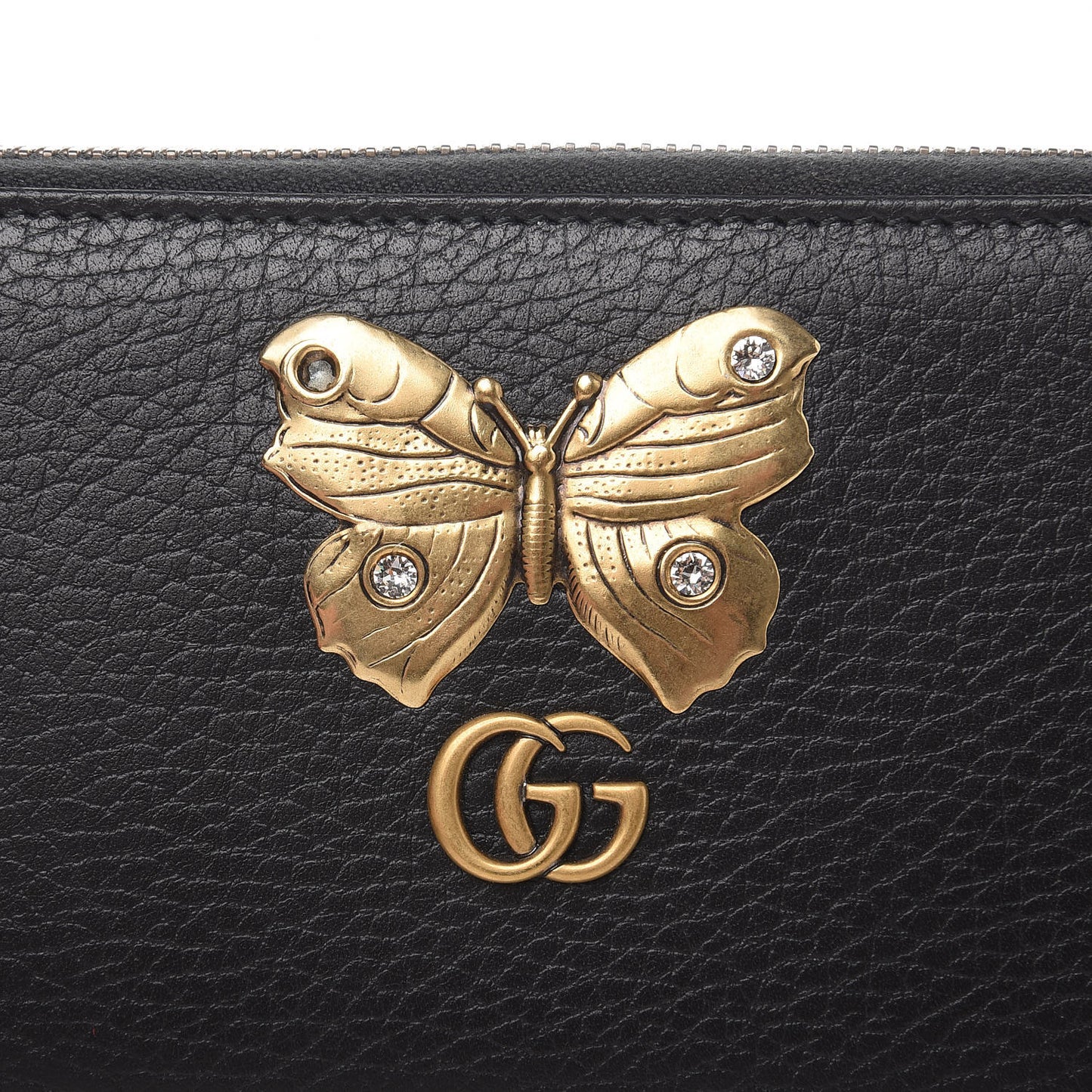Calfskin Butterfly Zip Around Wallet Black