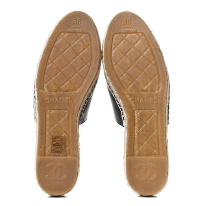 Chanel Goatskin Patent Calfskin CC Espadrille Mules 36 Black 7 of 13