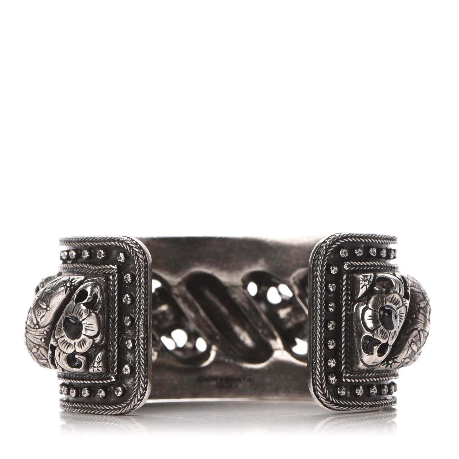 Saint Laurent Brass Marrakech Cuff Bracelet Silver Black Agate 3 of 4