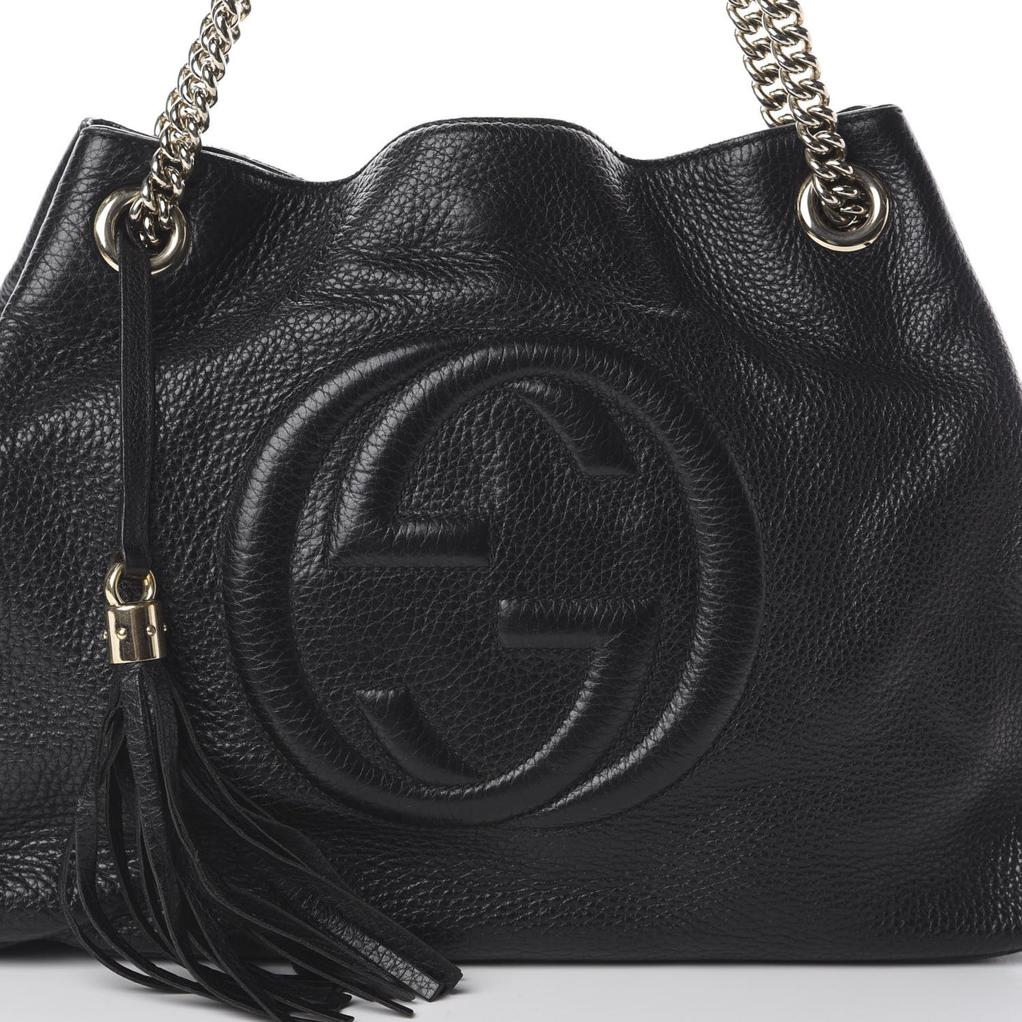 Pebbled Calfskin Medium Soho Chain Shoulder Bag Black