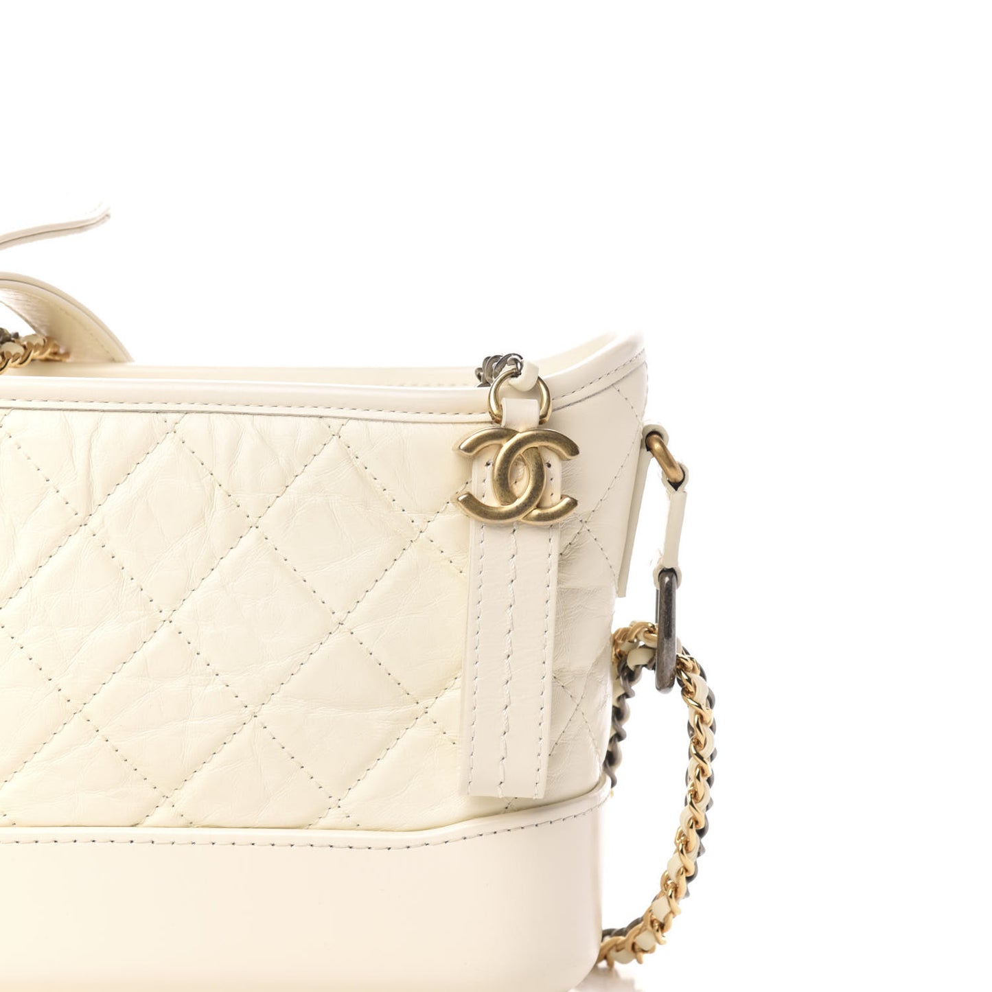 Aged Calfskin Quilted Small Gabrielle Hobo White