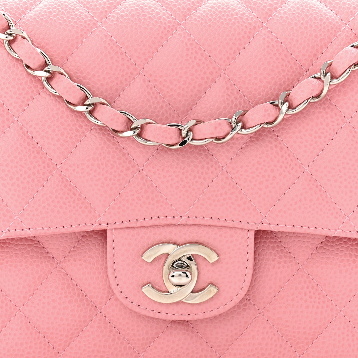 Caviar Quilted Medium Double Flap Pink