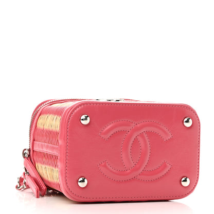 Chanel Calfskin Raffia Small Take Away Vanity Case Bag Pink Beige 4 of 11