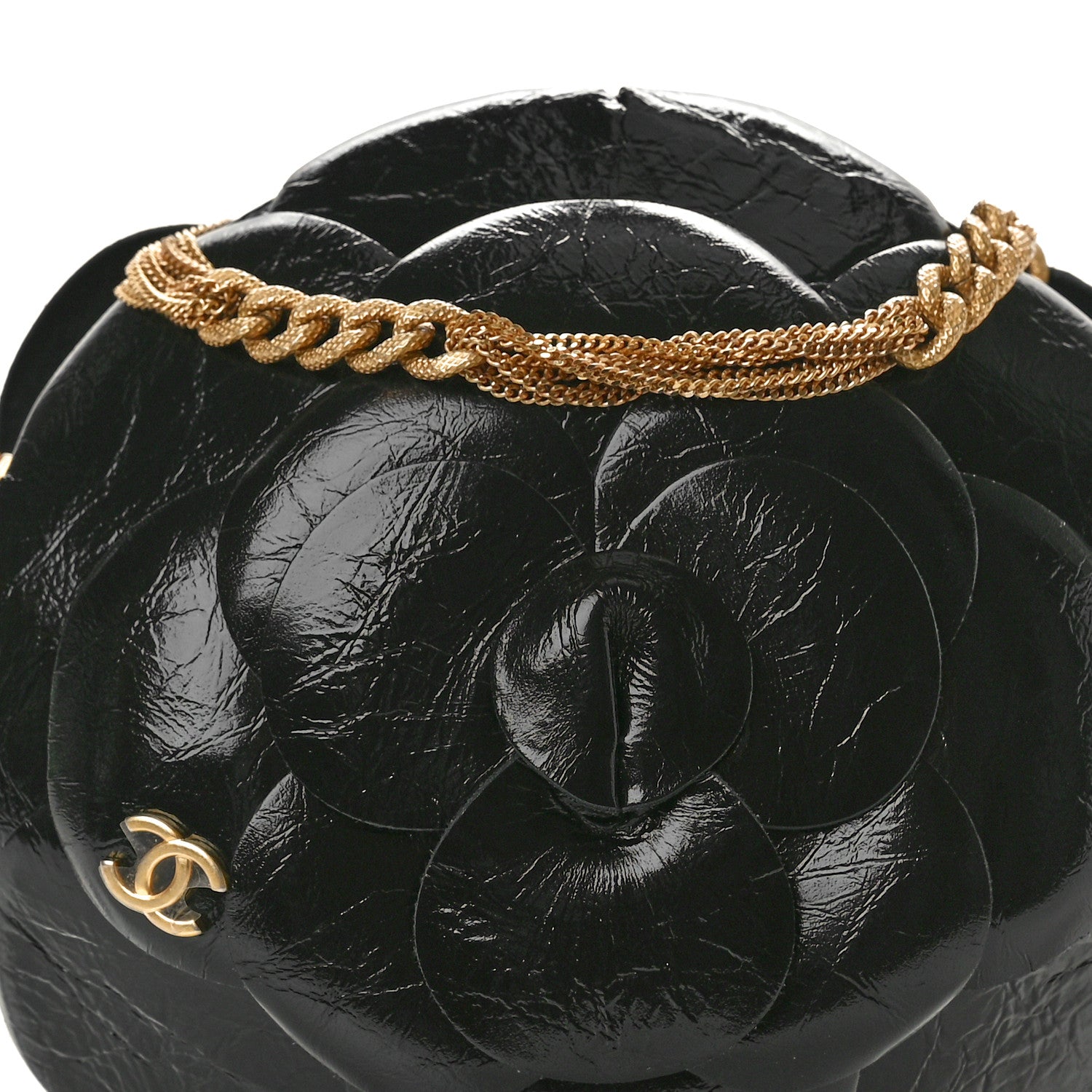 Chanel Patent Lambskin Camellia Bouquet Clutch With Chain Black 9 of 11
