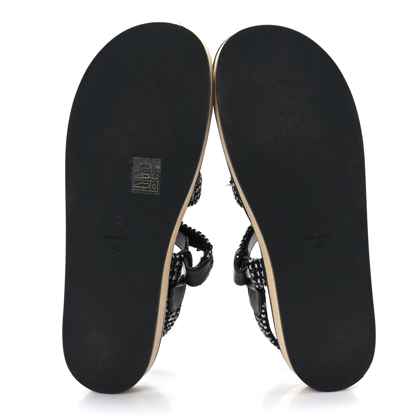 Tweed Lambskin Crystal CC Sandals 40 Black Multicolor