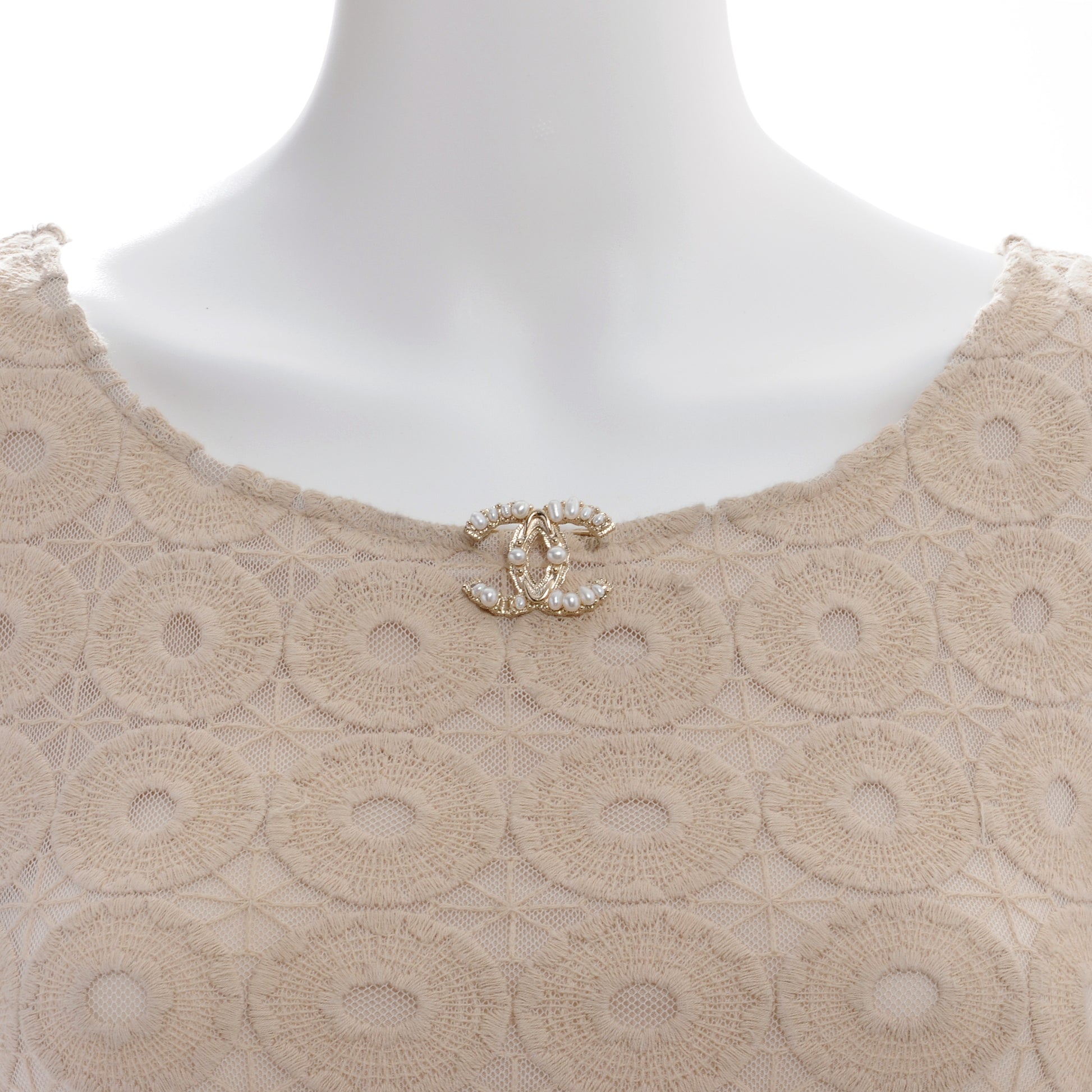 Chanel CC Pearl Brooch Pin Gold 2 of 7