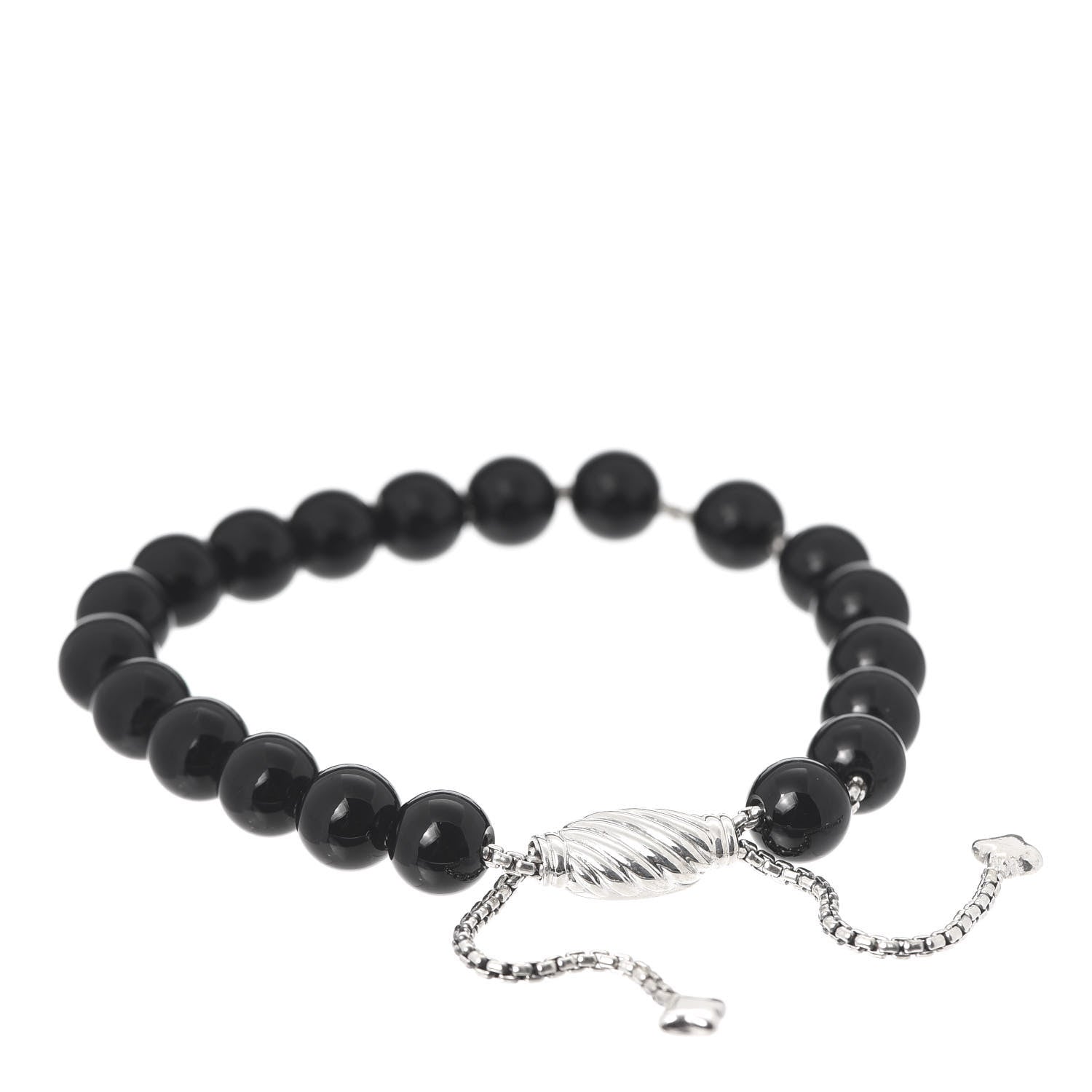 David Yurman Sterling Silver Black Onyx 8mm Spiritual Beads Adjustable Bracelet 3 of 4