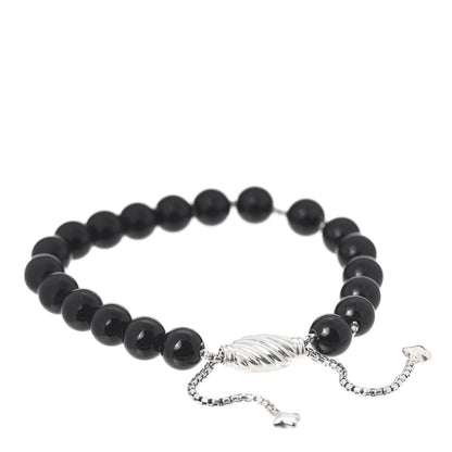 David Yurman Sterling Silver Black Onyx 8mm Spiritual Beads Adjustable Bracelet 3 of 4
