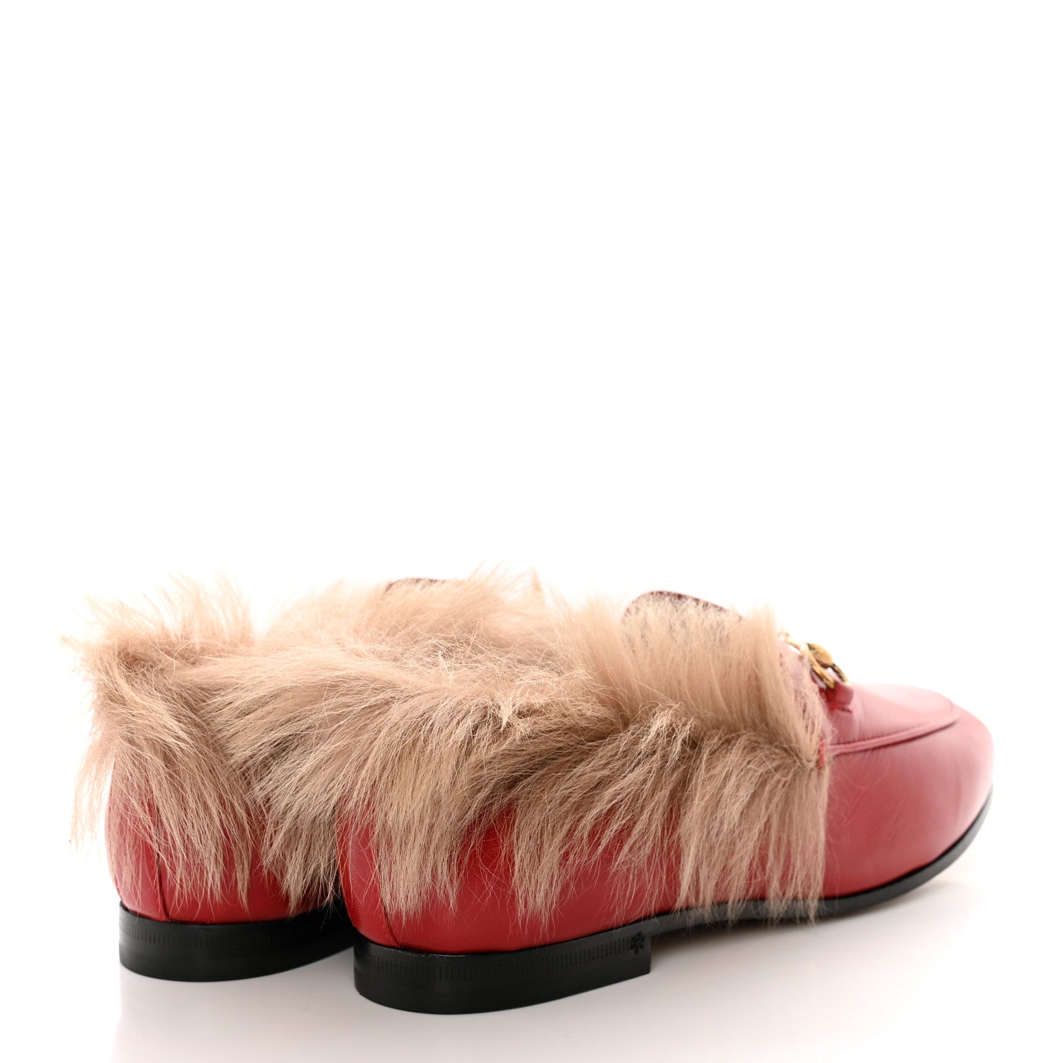 Gucci Malaga Kid Fur Womens Jordaan Loafers 37.5 Hibiscus Red Natural 4 of 8
