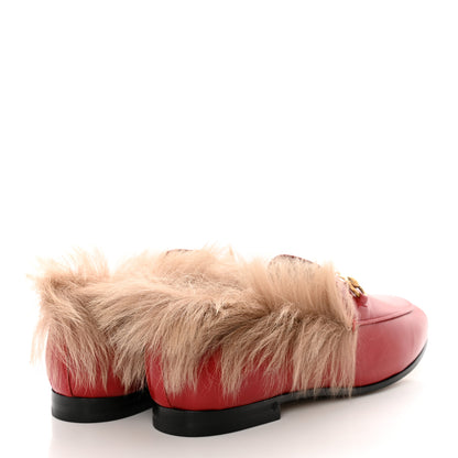 Gucci Malaga Kid Fur Womens Jordaan Loafers 37.5 Hibiscus Red Natural 4 of 8