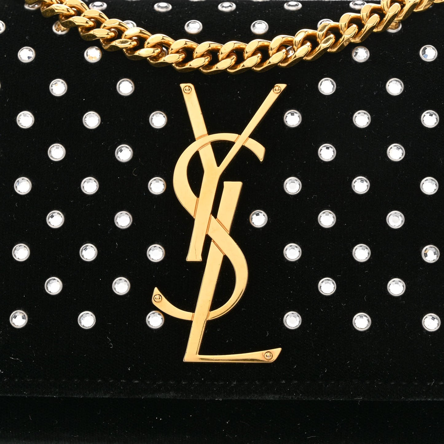 Velvet Crystal Studded Monogram Small Kate Satchel Black