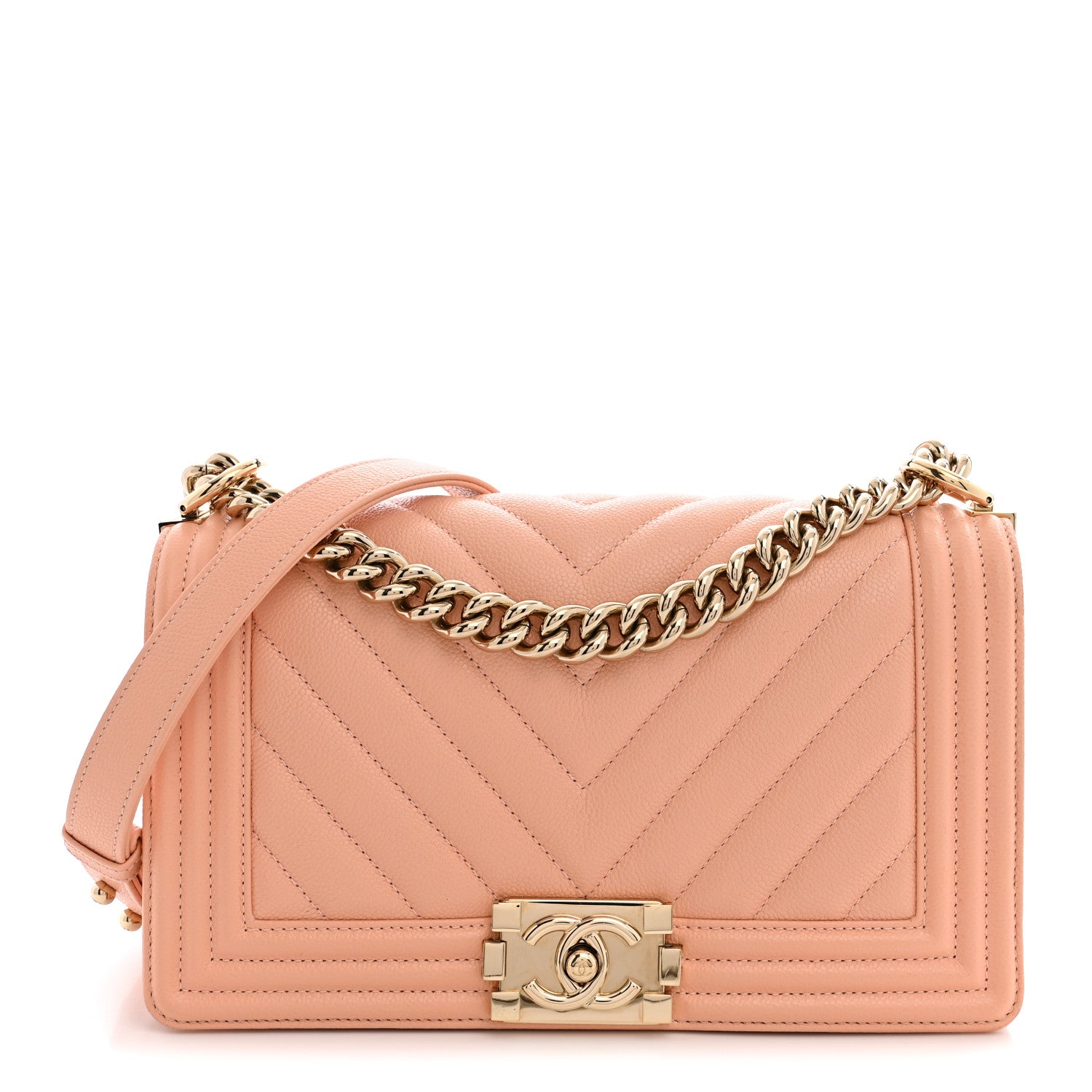 Chanel Caviar Chevron Quilted Medium Boy Flap Light Orange 1 of 12