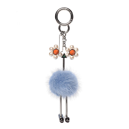 Fendi Mink Fur Pearl Chick Pom Pom Bag Charm Azzurro 1 of 2