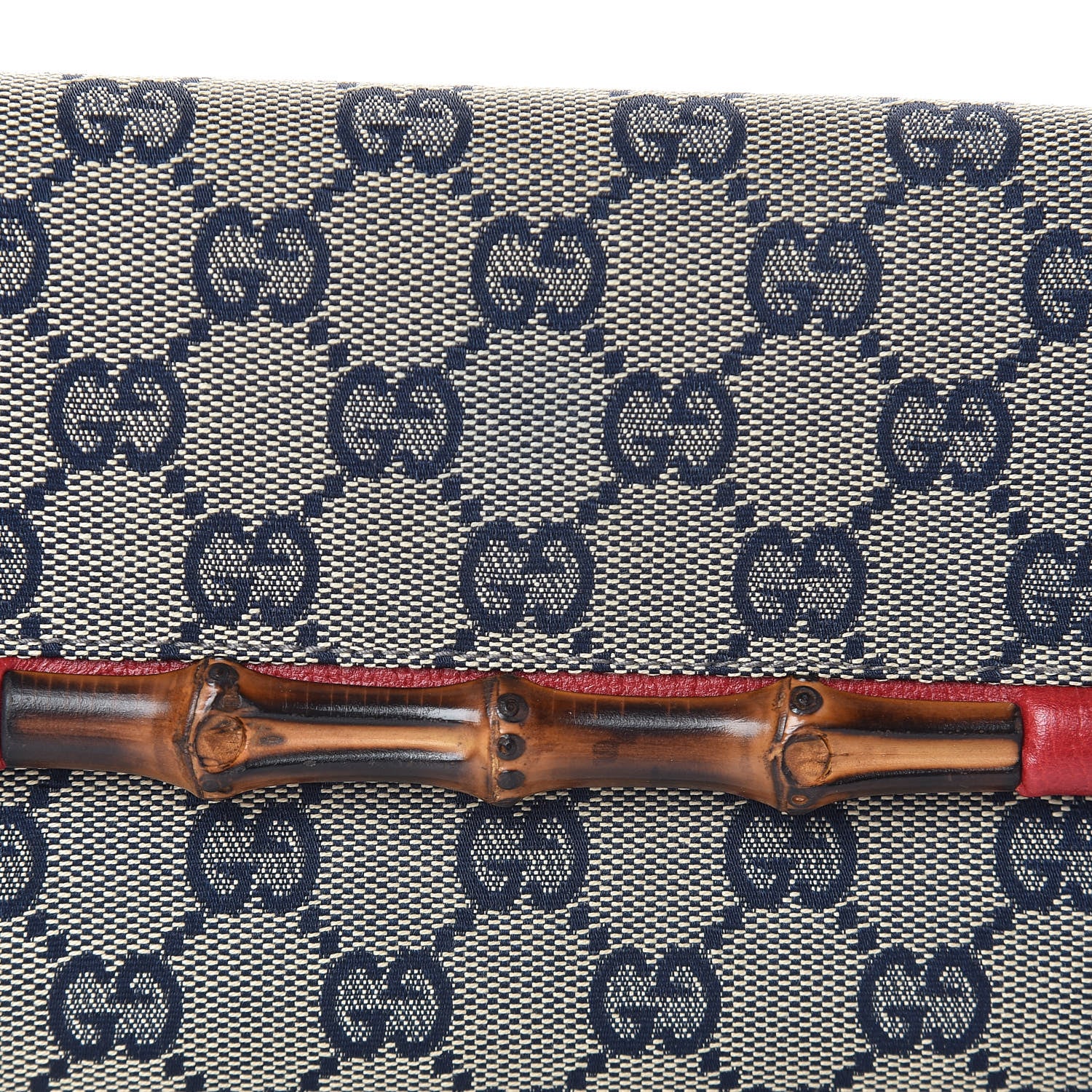 Gucci Monogram Bamboo Bar Clutch Navy Red 8 of 12