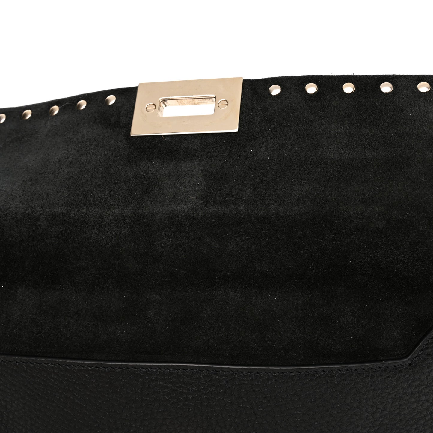 Pebbled Calfskin Rockstud Double Flap Crossbody Bag Black