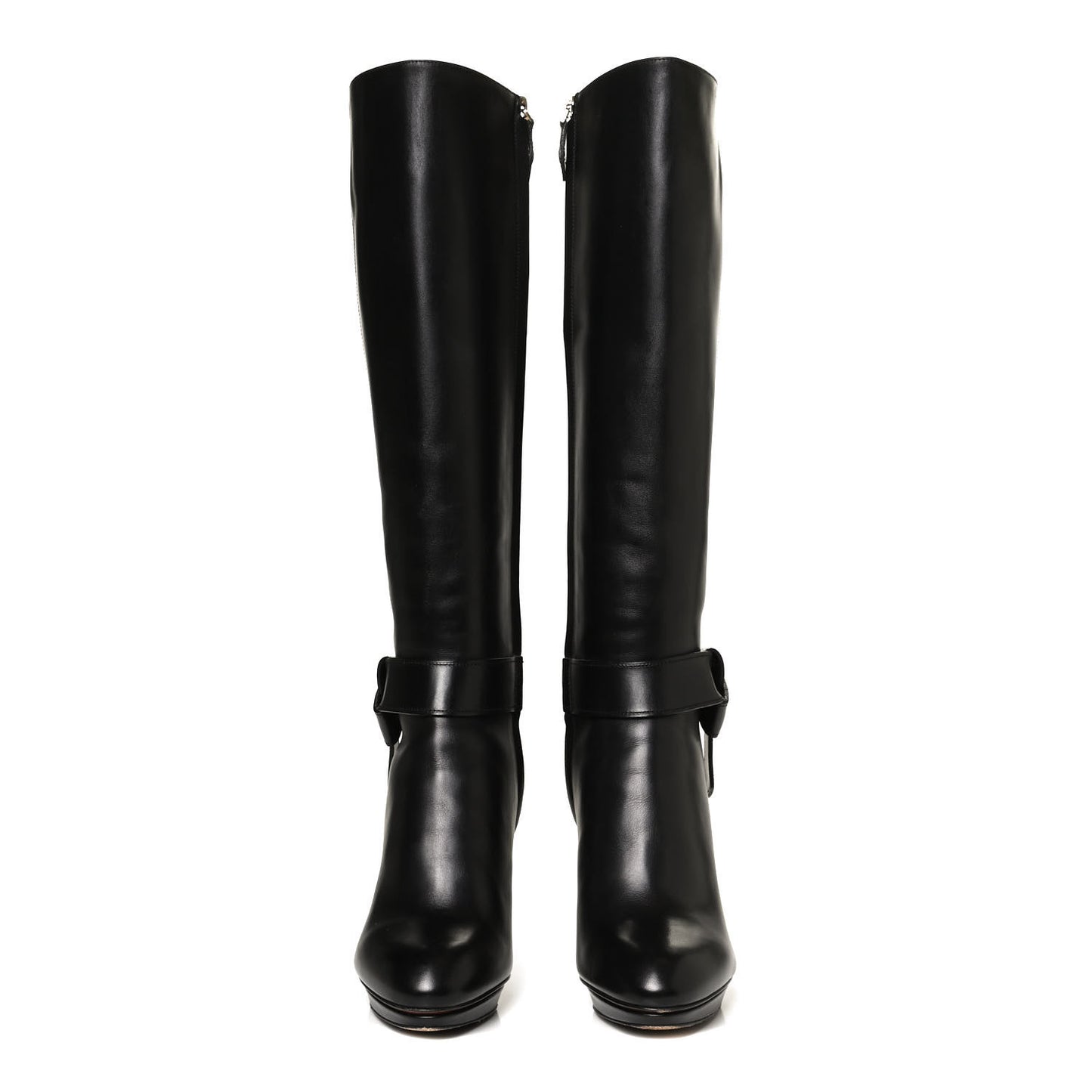 Calfskin Belted High Boots 38 Black