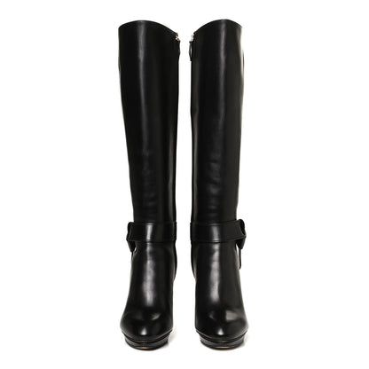 Louis Vuitton Calfskin Belted High Boots 38 Black 2 of 11