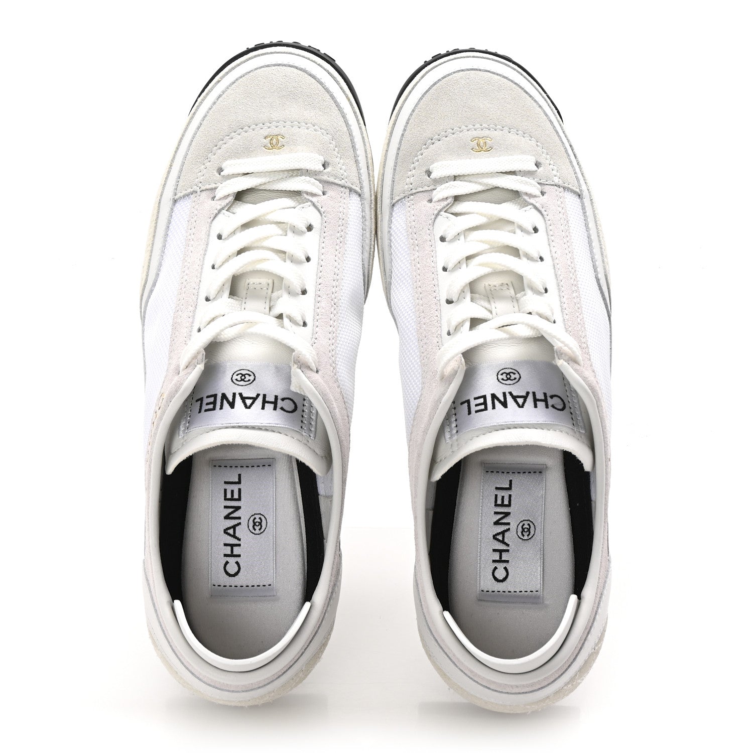 Chanel Suede Calfskin Fabric CC Sneakers 36 Light Pink White 2 of 10