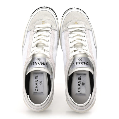 Chanel Suede Calfskin Fabric CC Sneakers 36 Light Pink White 2 of 10