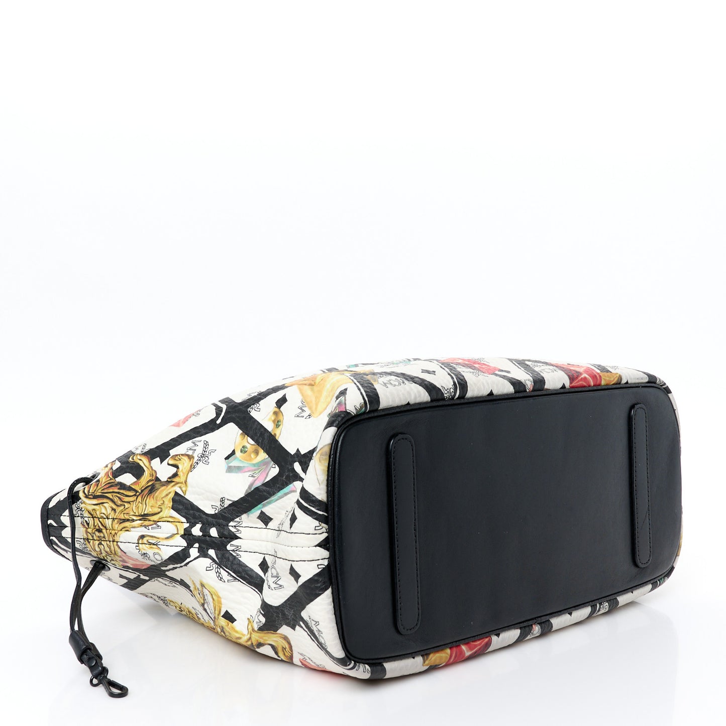 Visetos Calfskin Motif Rombi Lion Printed Reversible Shopper Tote White